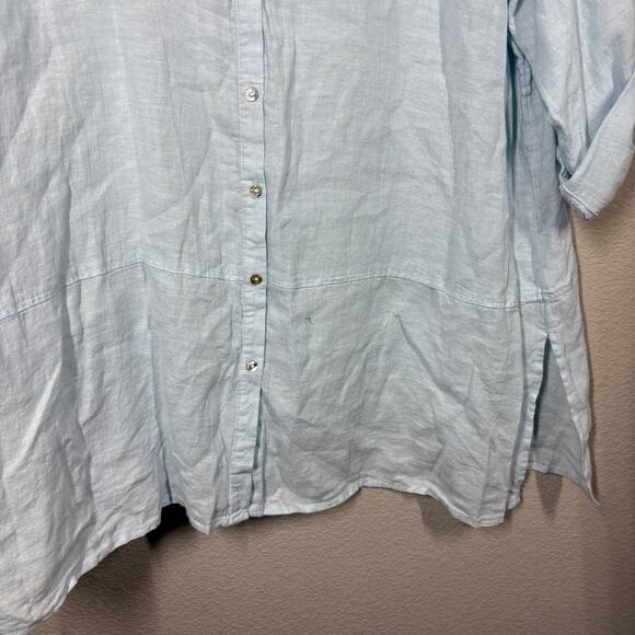 Tahari Essentials 2X Roll Tab Sleeves Linen Tunic Shirt Light Blue Button Up - Picture 4 of 9